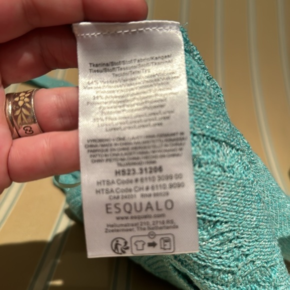 ESQUALO AQUA METALLIC CABLE KNIT TOP LOTS OF SHINE AND STRETCH SIZE S - Picture 10 of 11